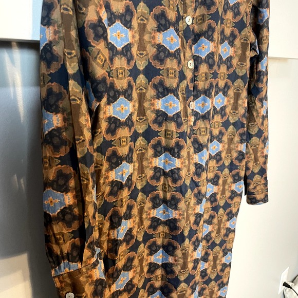 One Season Papy Abstract Print Split V Neck Midi Beach Dress Brown SZ XS - Picture 14 of 16